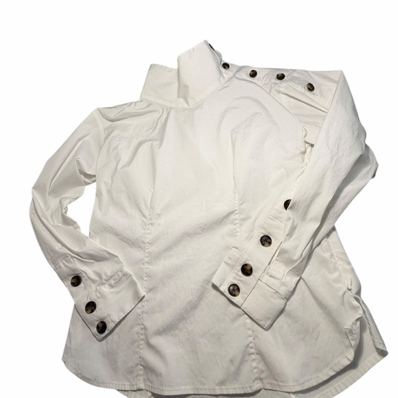 Veronica Beard White Cotton Mock Neck Fauri Button-Trim Long Sleeve Top Sz 8 - Picture 6 of 10